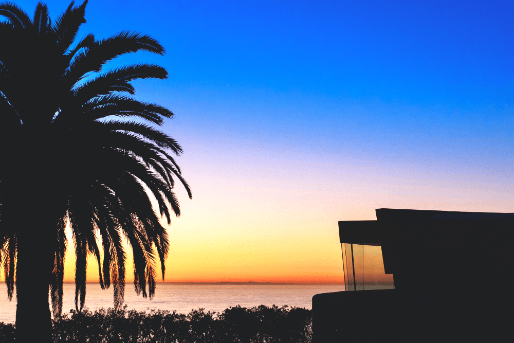 California sunset with house