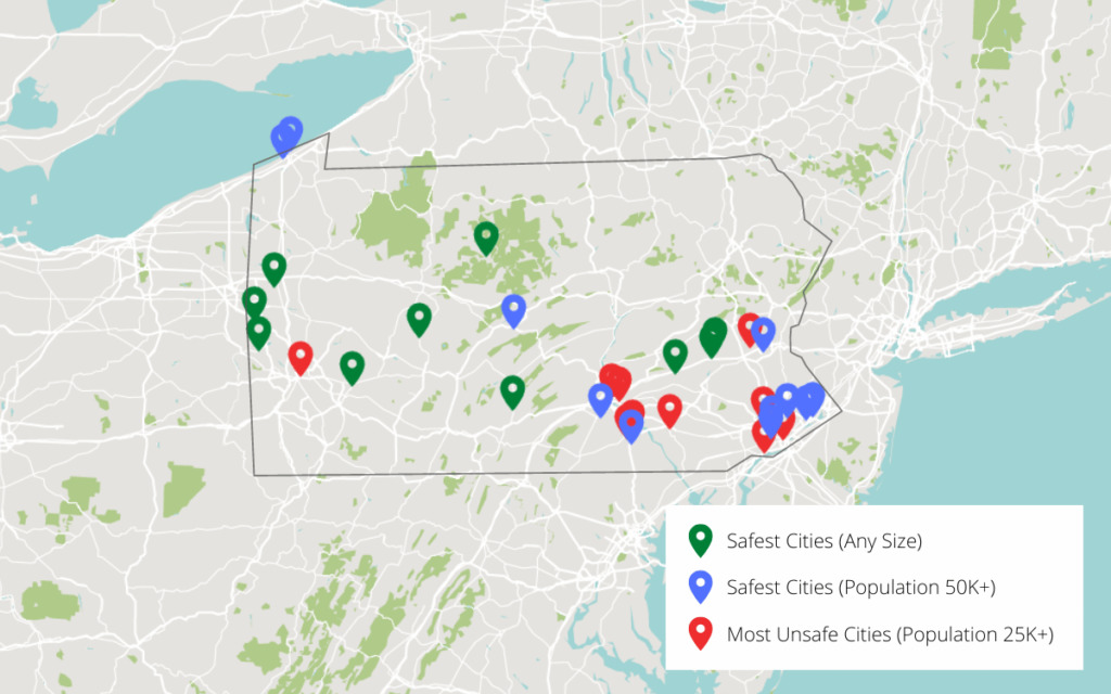 Safest Cities in Pennsylvania Map
