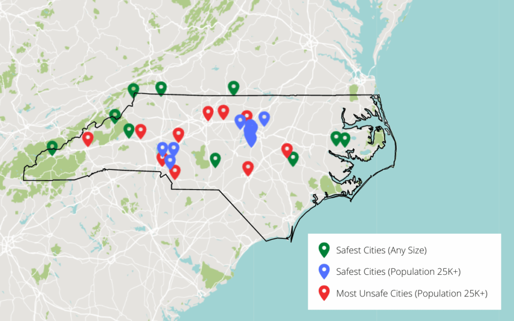 Safest Cities in North Carolina Map