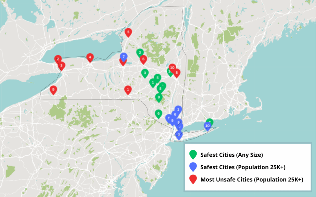 Safest Cities in New York Map
