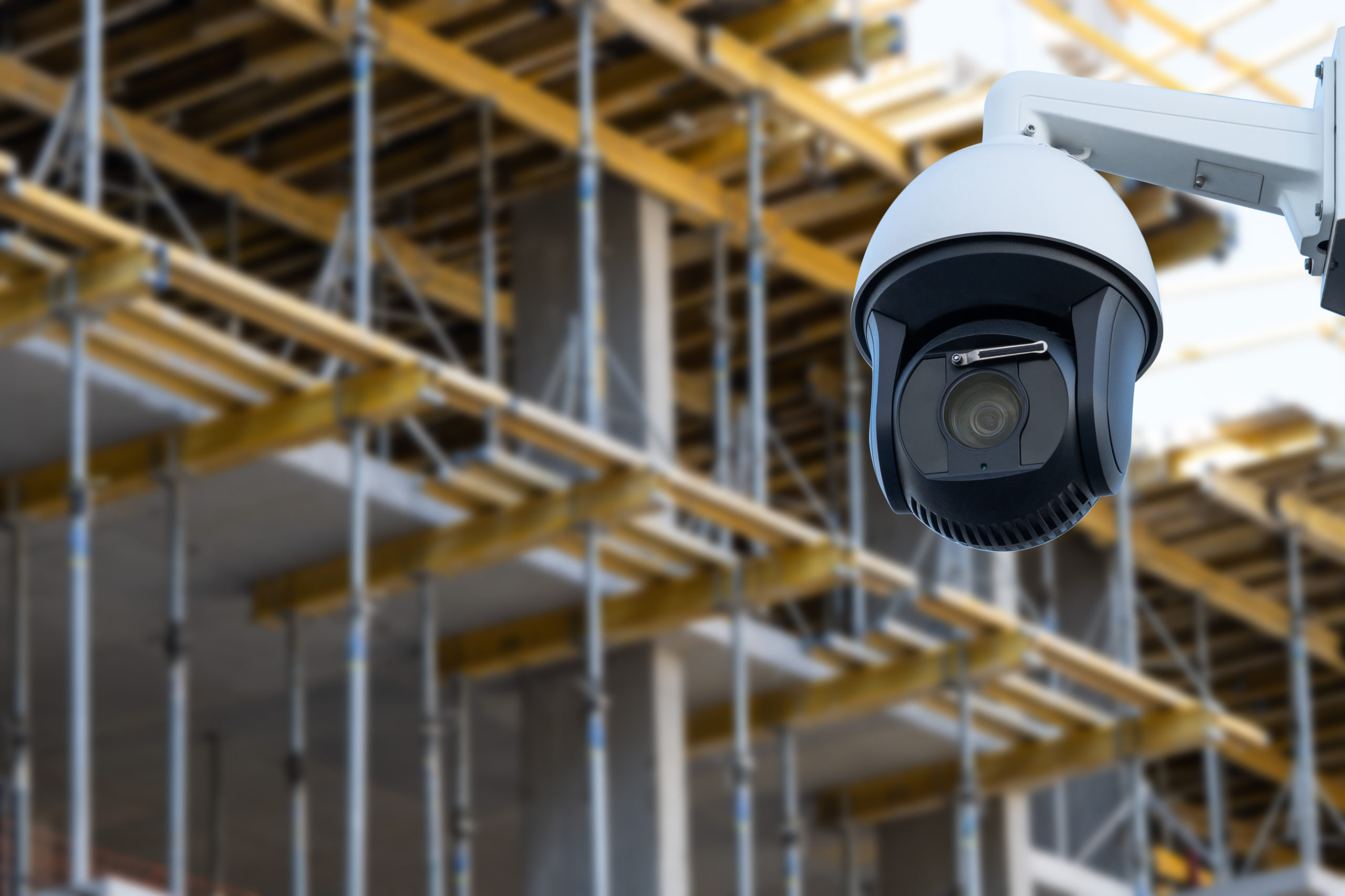 security CCTV camera or surveillance system with construction site on blurry background. security CCTV camera or surveillance system with construction site on blurry background