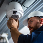 Electrician fixing cctv camera