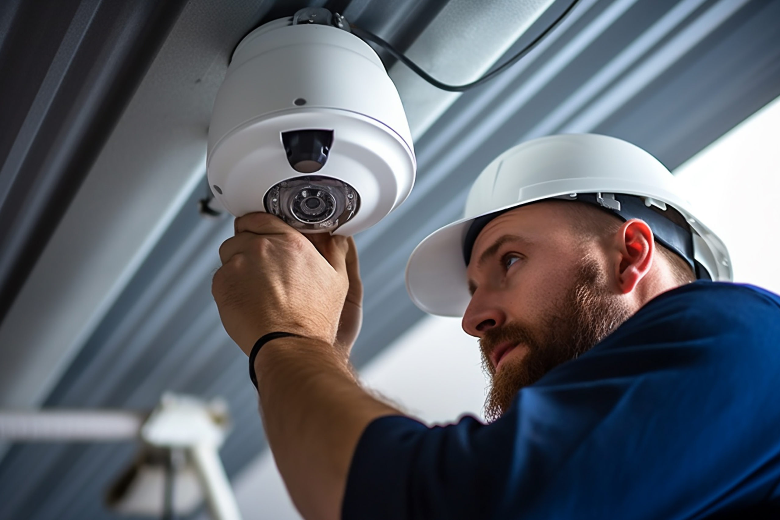 Electrician fixing cctv camera, Generative AI Electrician fixing cctv camera